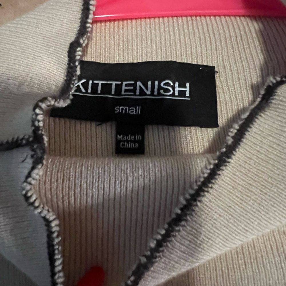 Cream Kittenish Mock Neck Sweater with Brown trim
